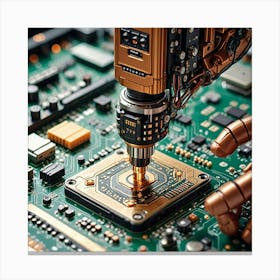 Robot Working On A Circuit Board Canvas Print