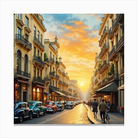 Sunset In Barcelona Canvas Print