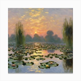 Water Lilies Setting Sun, Claude Monet 2 Canvas Print