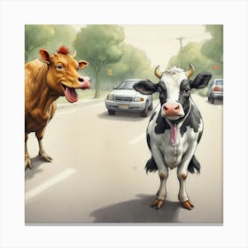 Cows On The Road Canvas Print