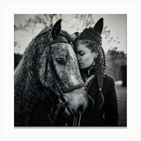 Firefly Black And White, Artistic, Photograph, Detailed, Woman, Horse, Braided, Hairstyles, Equestri (10) Canvas Print