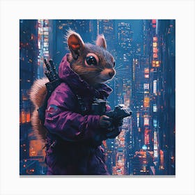 Futuristic City Ninja Squirrel Backdrop Canvas Print