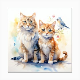 Two Cats And A Bird 3 Canvas Print