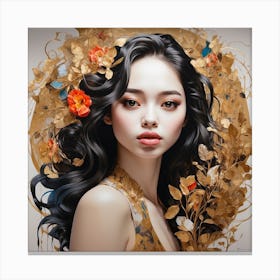 Asian Girl With Flowers Canvas Print