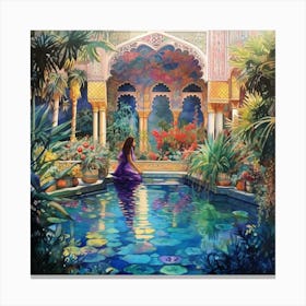 Woman in Moroccan Pool Canvas Print
