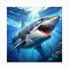 Great White Shark Swimming Through Blue Water Canvas Print