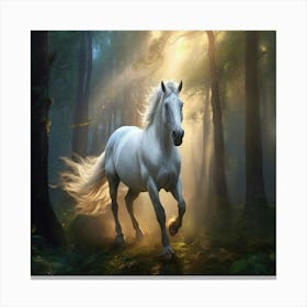 White Horse In The Forest Canvas Print