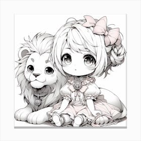 Cute Girl With Lion Canvas Print