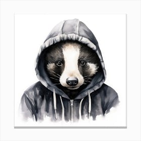 Watercolour Cartoon Badger In A Hoodie 2 Canvas Print