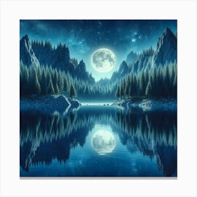 Full Moon Reflected In A Lake 3 Canvas Print