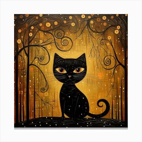 Black Cat In The Forest 2 Canvas Print