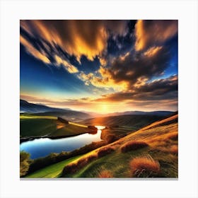 Sunset Over A Lake Canvas Print