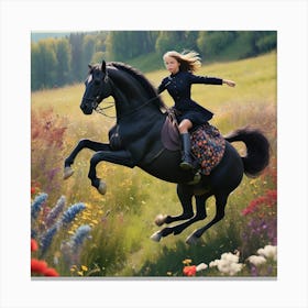 Girl Riding A Horse Canvas Print