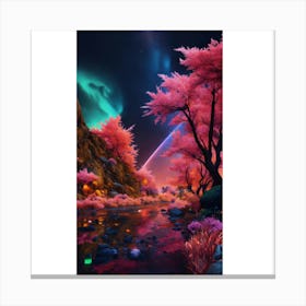 Pink Trees And A River Canvas Print