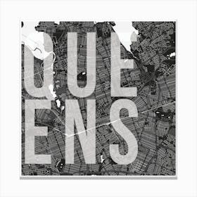 Queens Mono Street Map Text Overlay Square Canvas Print