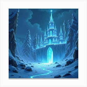 A Mystical Ice Castle With Shimmering Walls And Glowing, Enchanted Lights 1 Canvas Print