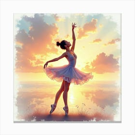 Ballet Dancer With Watercolor Summer Evening Sky 1 Canvas Print