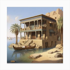 An Egyptian House On The Rever 0 Canvas Print
