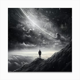 Man Standing On Top Of A Mountain Canvas Print