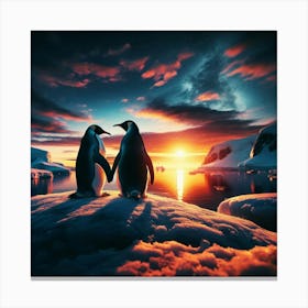 Penguins In Love Canvas Print