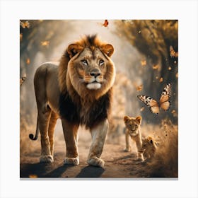 Lions And Butterflies 1 Canvas Print