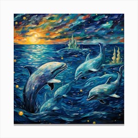 Dolphins In The Sea Canvas Print