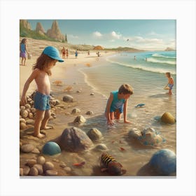 Children At The Beach Canvas Print