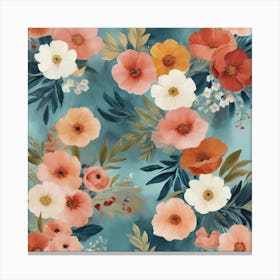 Flowers On A Blue Background art print Canvas Print