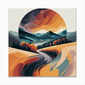 The wide, multi-colored array has circular shapes that create a picturesque landscape 1 Canvas Print