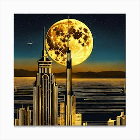 Full Moon Over The City Canvas Print