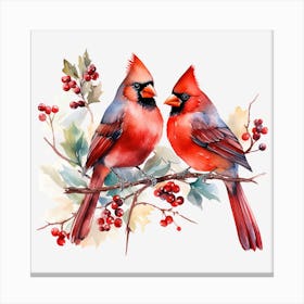 Cardinals On A Branch 1 Canvas Print