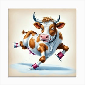 Cow In Ice Skates Canvas Print