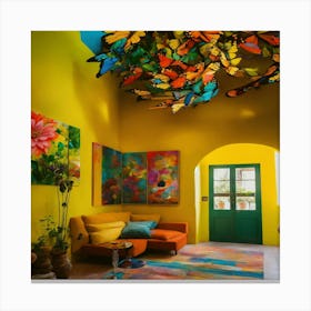 Colorful Living Room With Butterflies Canvas Print