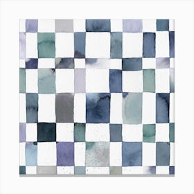 Watercolor Checker Indigo Square Canvas Print