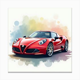 Alfa Romeo 4c With A Colorful Watercolor Setting, Free Of Signatures And Logos 1 Canvas Print