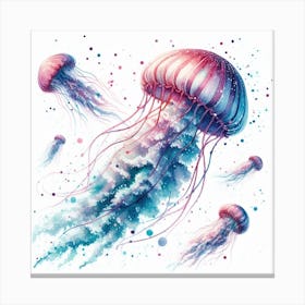 Sea Jellyfish In Motion, Sea Jellyfish Watercolour Art Print 1 Canvas Print