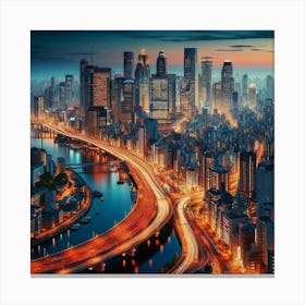 Tokyo Skyline At Night Canvas Print