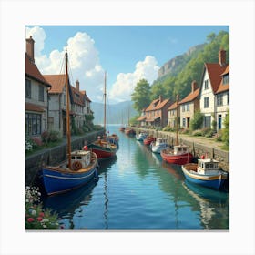 A Charming English Fishing Village With Colorful Boats And A Quaint Harbor 1 Canvas Print