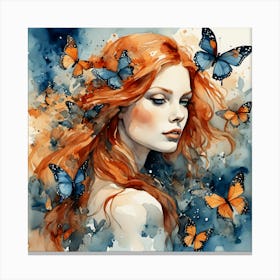 Red Haired Girl With Butterflies II Canvas Print