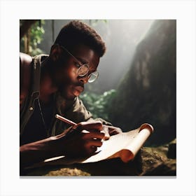Man Writing In The Jungle Canvas Print