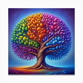 "Chromatic Vibrance"  This artwork presents a majestic tree with a resplendent canopy, each leaf a different shade forming a vibrant spectrum. The tree is a visual metaphor for life, diversity, and unity, with roots deeply entrenched in a colorful landscape that seems to stretch into infinity. The intense hues transition smoothly from warm oranges and reds to cool purples and blues, symbolizing the seamless change of seasons or the diverse tapestry of human experience.  Step into the vivid world of "Chromatic Vibrance," where the ordinary tree is reimagined as a breathtaking symbol of life's rich tapestry. This piece is not just an art; it is a philosophy woven into colors, celebrating diversity, growth, and the interconnectedness of all things. It's an ideal centerpiece that promises to transform any room into a dynamic space, sparking conversations and inspiring minds with its deep symbolism and dazzling colors. Own this vision of beauty and let it remind you daily of the vibrant spectrum of existence. Canvas Print