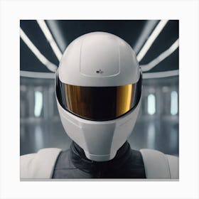 Create A Cinematic Apple Commercial Showcasing The Futuristic And Technologically Advanced World Of The Man In The Hightech Helmet, Highlighting The Cuttingedge Innovations And Sleek Design Of The Helmet And (5) Canvas Print