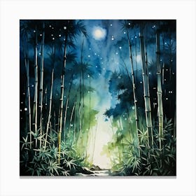 Bamboo Forest Bathed In Moonlight Starlit Sky Casting Ethereal Glow On Towering Stalks High Contra Canvas Print