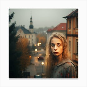 Portrait Of A Girl In A City Canvas Print