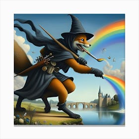 A Stealthy Fox With A Paintbrush That Shoots Rainbows, Inspired By The Fantastical Paintings Of Hieronymus Bosch 3 Canvas Print