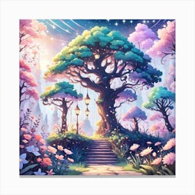 A Fantasy Forest With Twinkling Stars In Pastel Tone Square Composition 64 Canvas Print