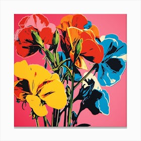 Andy Warhol Style Pop Art Flowers Sweet Pea 4 Square Canvas Print