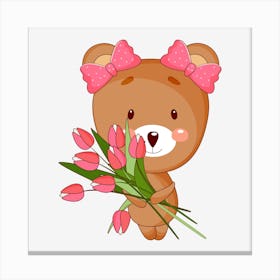 Teddy Bear With Flowers Canvas Print