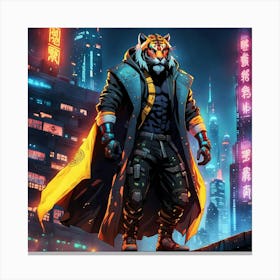Cyberpunk Tiger In The City 3 Canvas Print