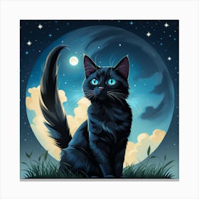 Black Cat In The Moonlight Canvas Print